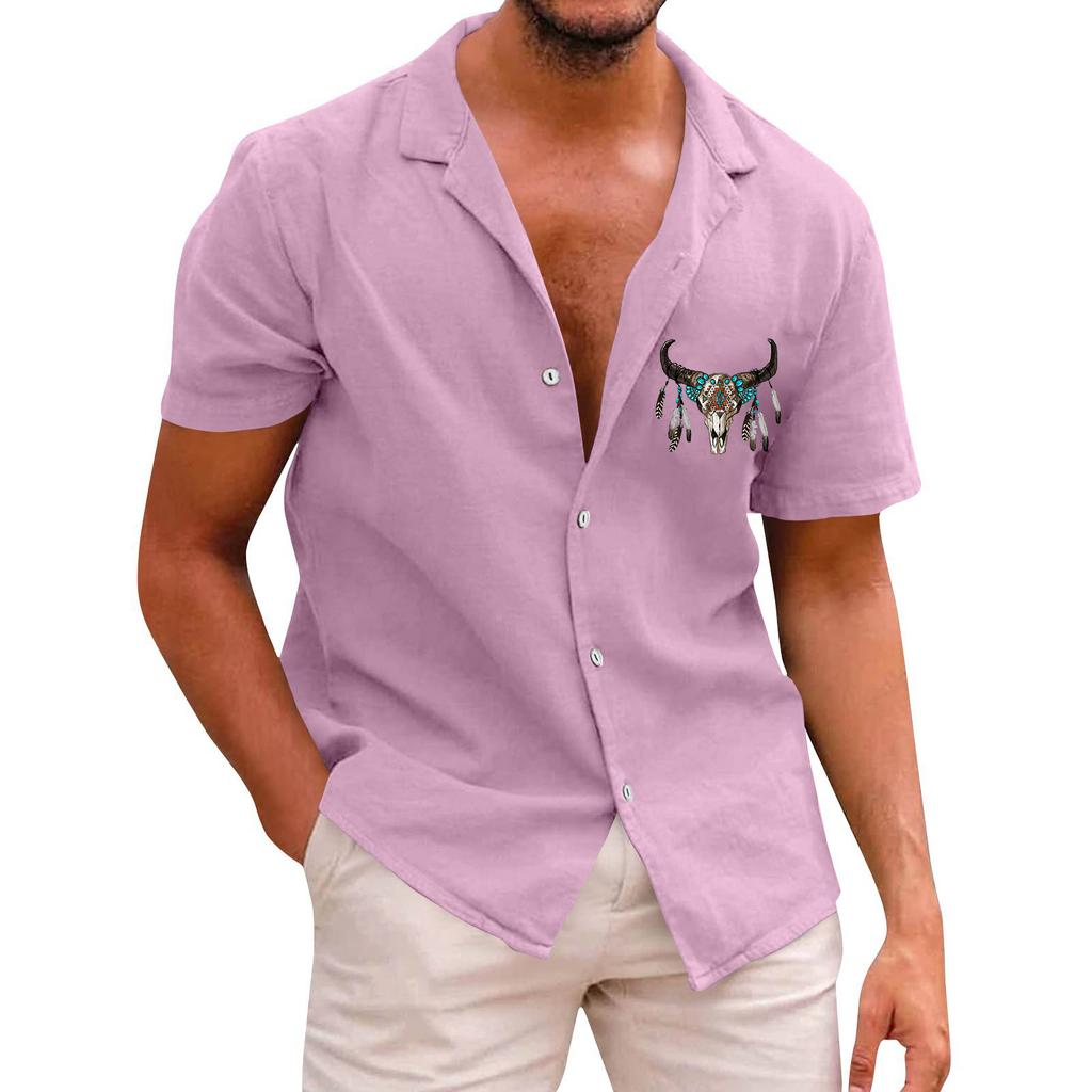 Bohemian Men's Casual Printed Short Sleeved Single Breasted Lapel Shirt