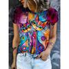 Vibrant Psychedelic Cat Women's Tee - Colorful Patterned Duo Graphic, Bold Boho Art Print Design for Casual Daily Wear
