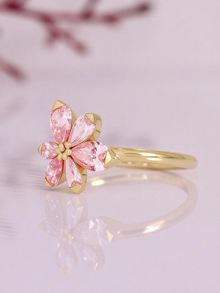 Exquisite Design Pink Zircon Flower Shape Ladies Ring-birthday Gift-cute Style
