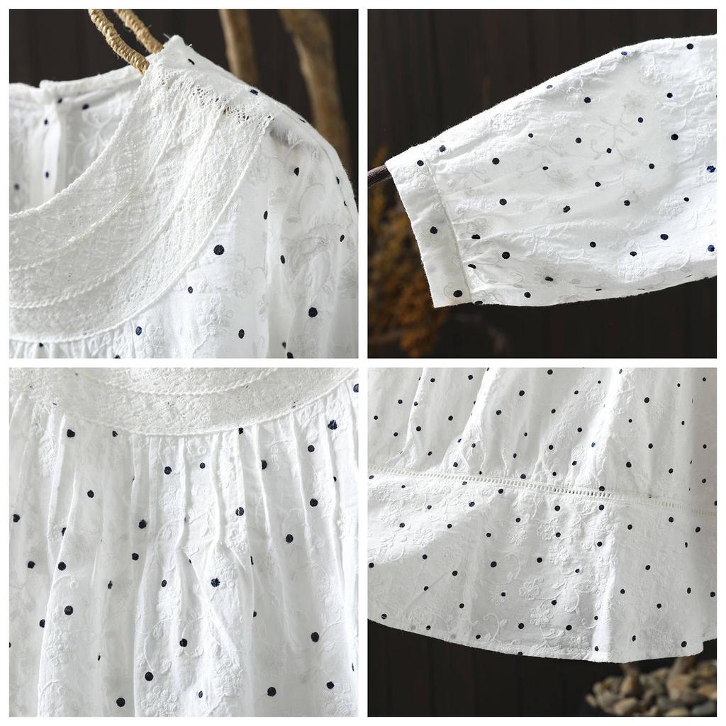 Spring 2026 Women's Polka Dot Embroidered Jacquard Shirt with Back Buttons