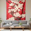 Cherry Blossom Wall Tapestry White Sakura Branches On Red Japanese Floral Art Decor for Living Room Bedroom Gift