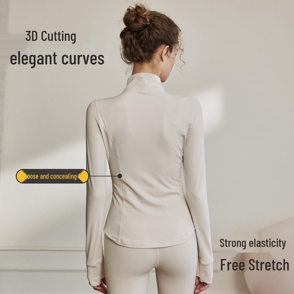 Women's Slim-Fit Stand-Up Collar Yoga Jacket - Long Sleeve, High-Elastic, Zipper Cardigan for Outdoor and Fitness Activities