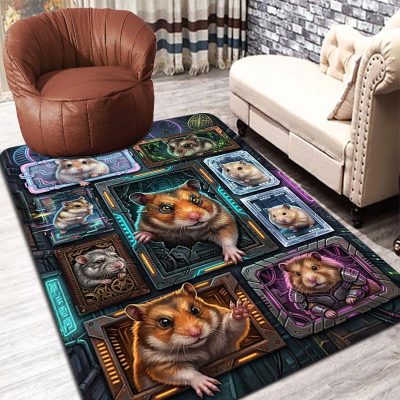 Hamster Technological Frames Pattern Rug Floor Mat for Living Room or Bedroom Soft and Comfortable Carpet a Gift for Birthday and Holiday.