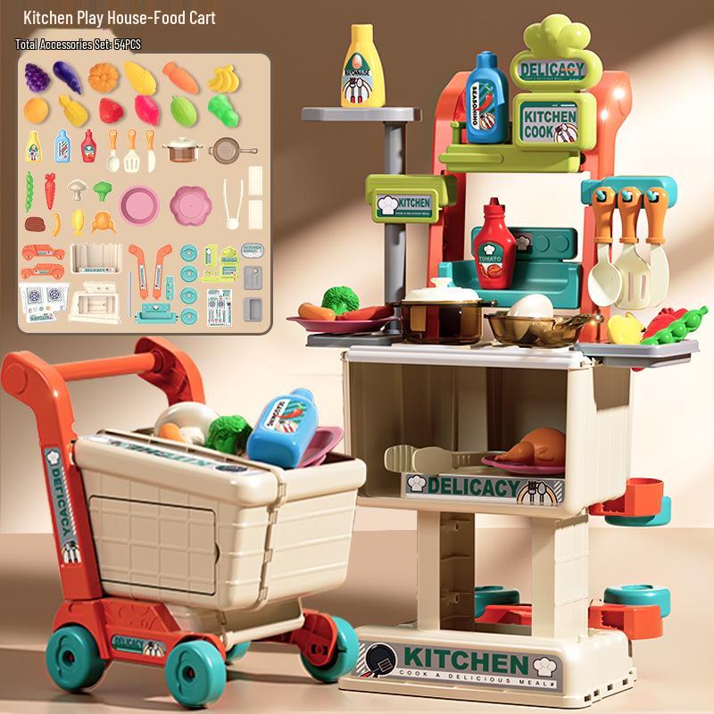 Mini Kitchen Playset: Pretend Play Shopping Cart & Cooking Toys for Kids