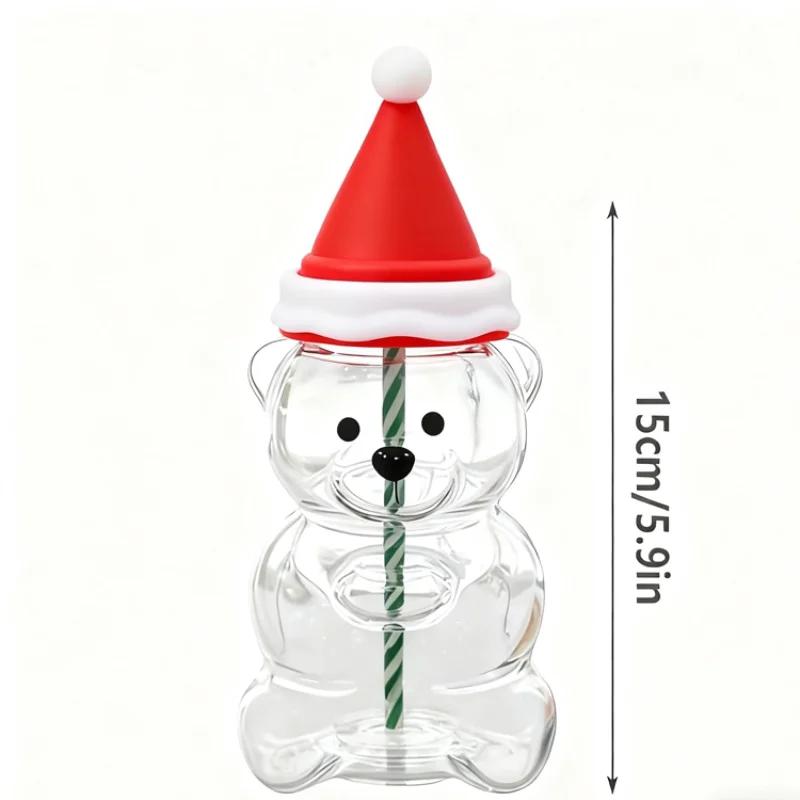 550ML Creative Bear Coffee Mug Cartoon Glass Mug with Straw Birthday Gift Suitable for Women Children Friends Christmas Gift
