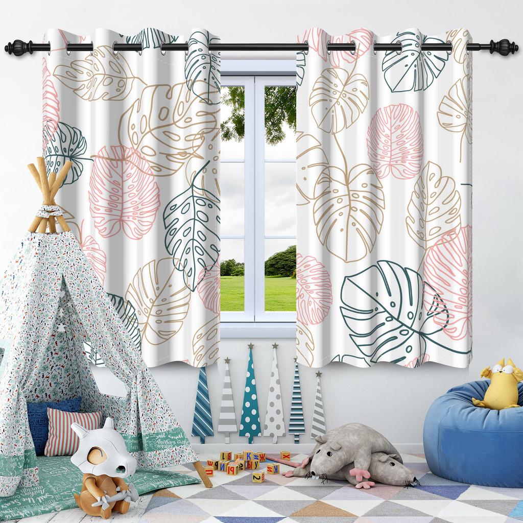 Wildflowers Floral Green Plants Window Curtains Blackout Washable Polyester Fabric Bedroom Living Room Home Decor Curtain 2 Pcs