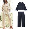 Casual Linen Blend Loose-Fitting Short Coat 2753435 Plaid Fashion Pleated Straight-Leg Pants 2753335