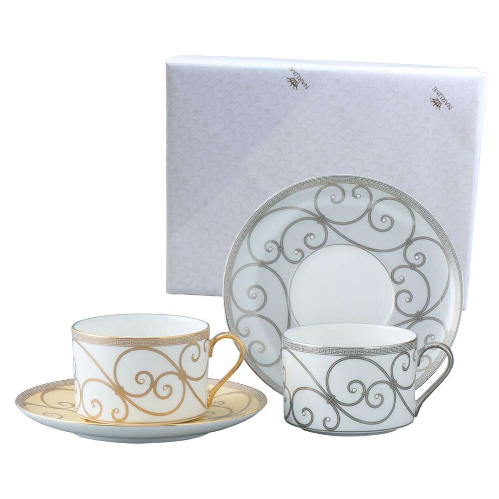 NARUMI Rondo Cup and Saucer Gold and Elegant and Perfect for Tea and Perfect as a Wedding Gift Boxed and Gift Item Number Set, 270cc, Platinum,