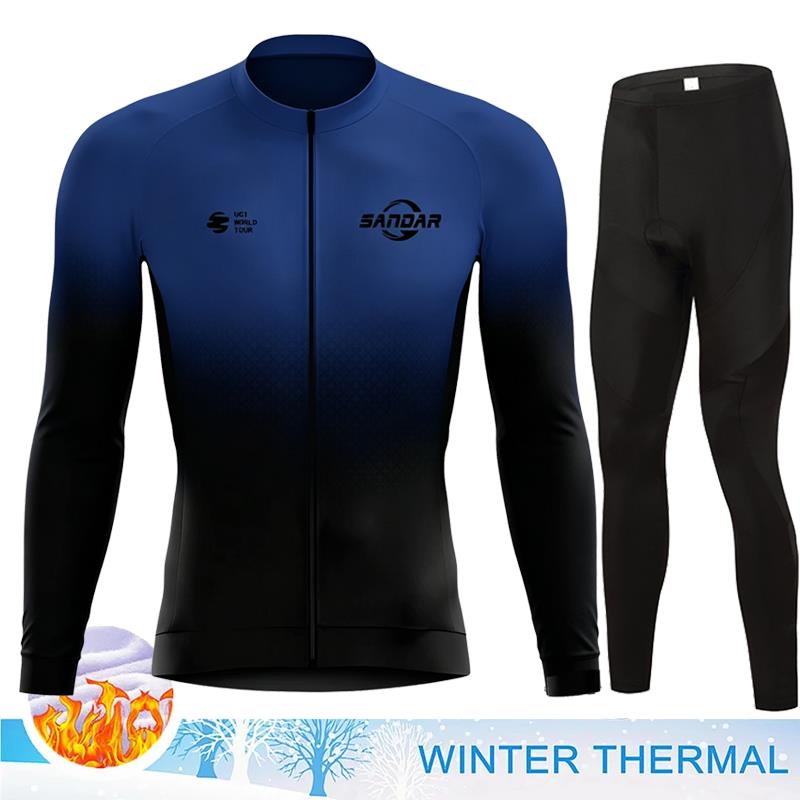 Men Winter Fleece Thermal Jacket MTB Bicycle Clothing Long Sleeve Cycling Jerseys Set Ciclismo Outdoor Warm Cothes Pants