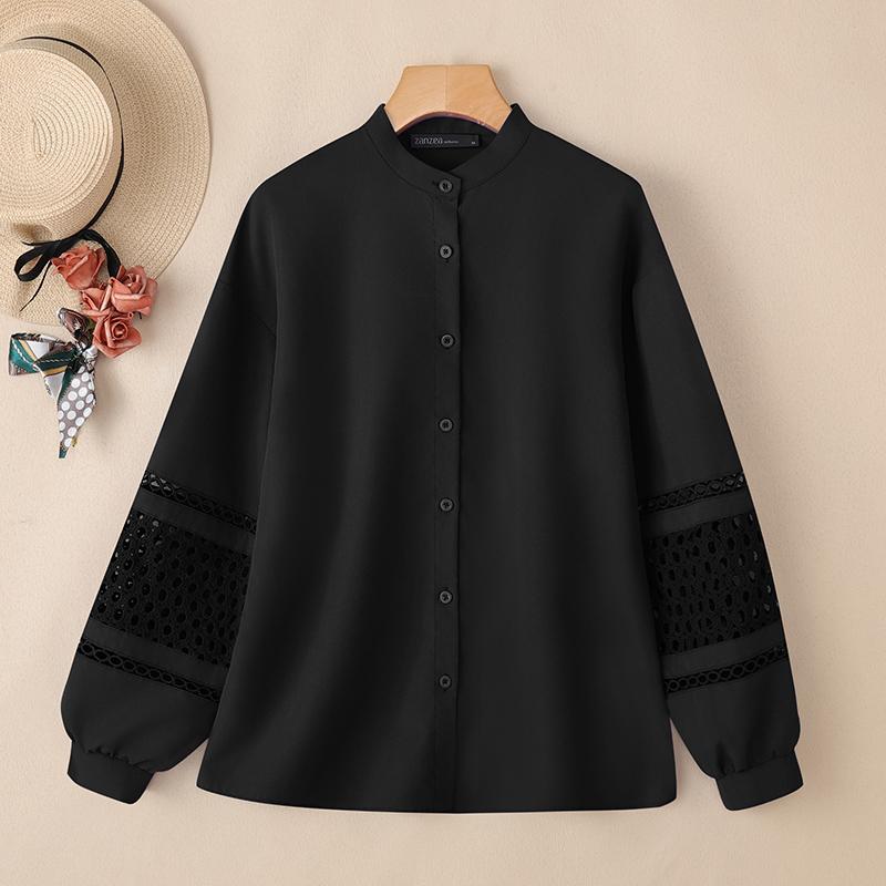 

ZANZEA Женская повседневная блузка с воротником-стойкой и длинным рукавом S