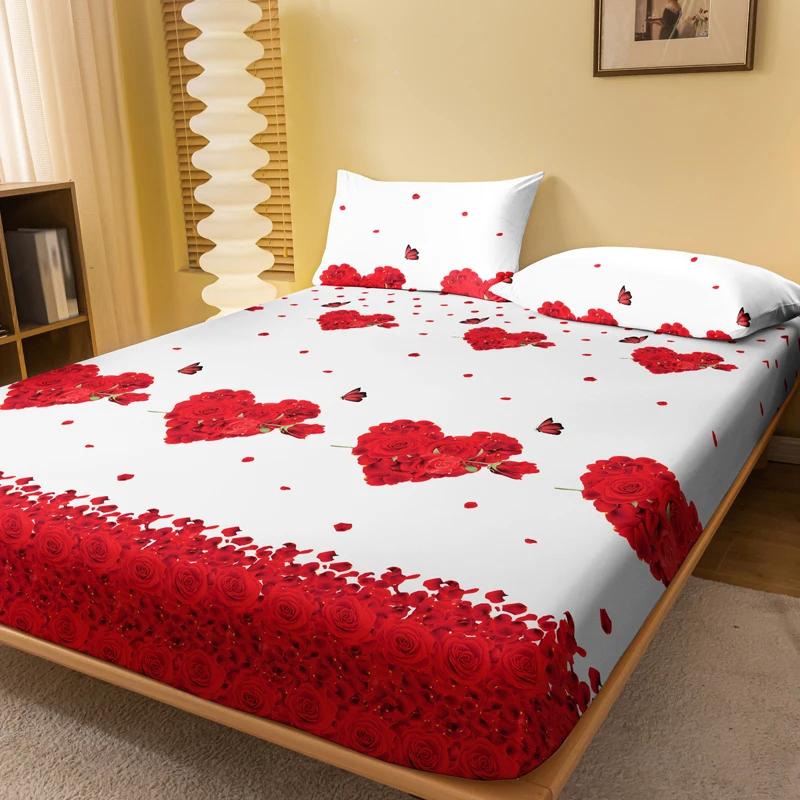 Rose 1 Butterfly Patterned Frosted Bedsheet, Printed Bed Cover For Bedroom, Bedding Excluding Pillowcases