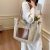 Woven Tote Bag for Women Summer Beach Handbag with Faux Leather Strap Fashion Casual Carryall