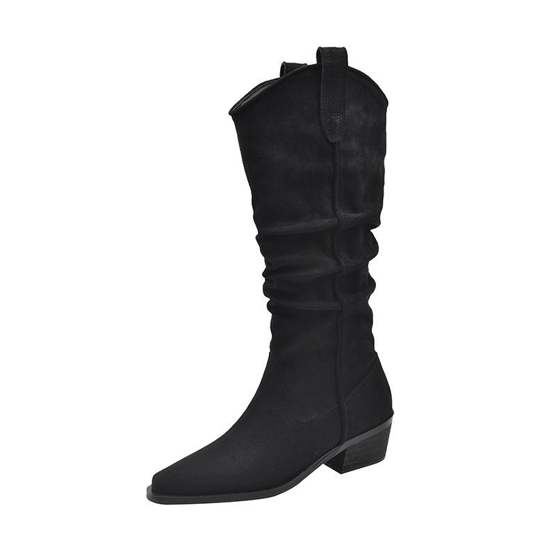 Large Tube Circumference Large Size Women's Shoes Suede Stacking Boots Western Cowboy Boots Thick Leg Boots Thigh Circumference Knight Boots