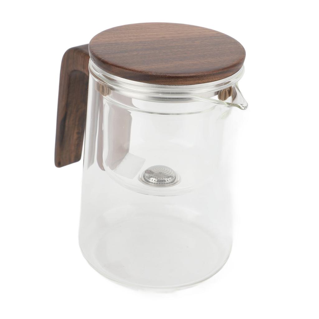 Tea Pot 600ml Glass Stainless Steel Press Control Magnetic Water Separation Teapot with Wooden