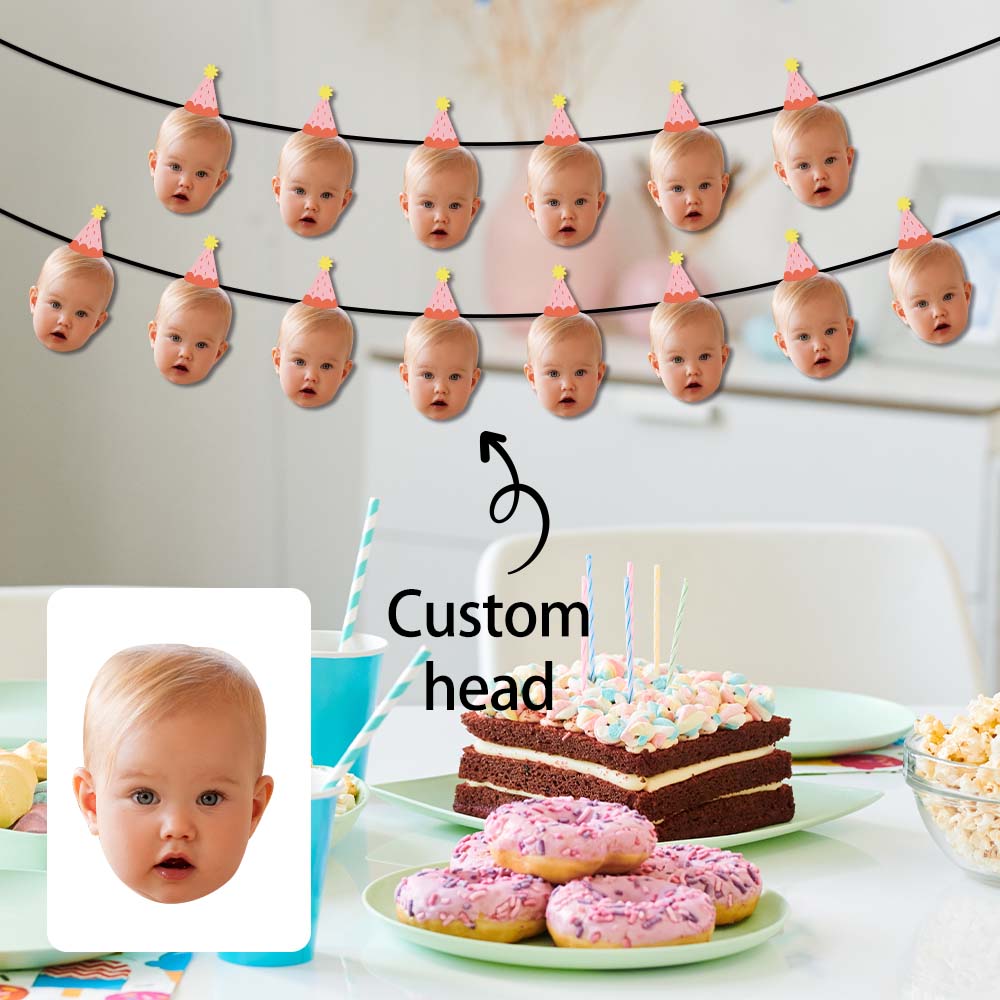 Customized Photo Small Birthday Hat Banner, Suitable for 1st Birthday Decoration and First Milestone Birthday Party