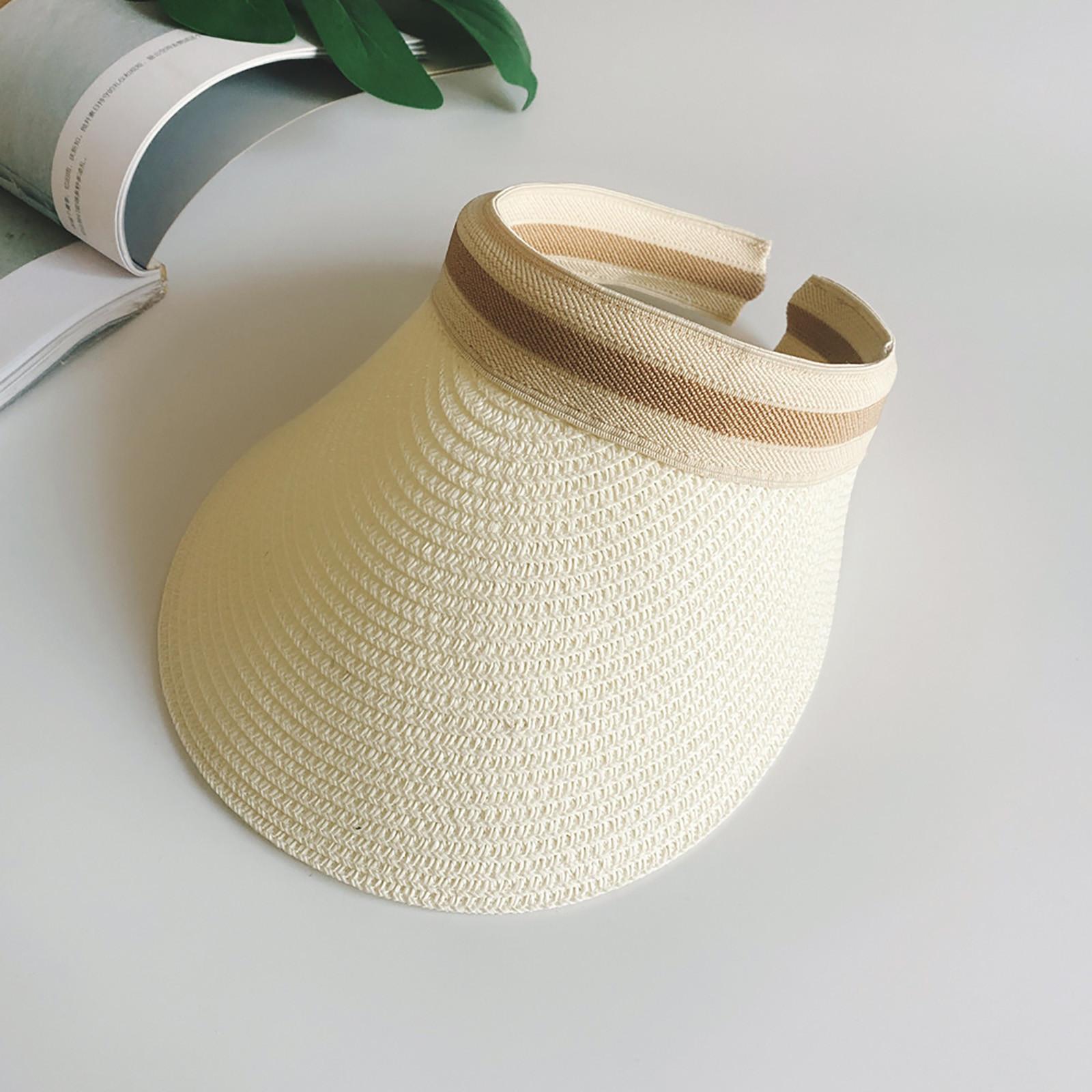 

(проектор)Шляпы с солнцезащитным козырьком для женщин, широкие соломенные козырьки, женские складные пляжные козырьки, летняя пляжная шляпа с хвостиком One Size бежевый