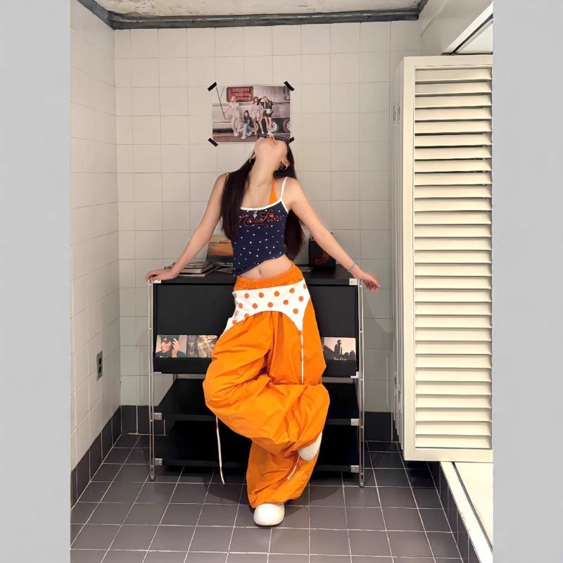 Dopamine wears orange stacked loose paratrooper overalls female hottie versatile drape casual wide-leg pants