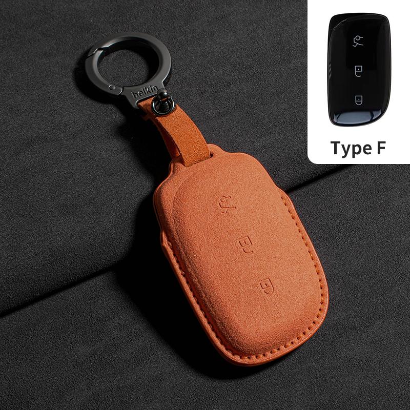 Suede Leather Car Key Case Cover for LYNK&CO LYNKCO Z20 Z10 LYNK CO 2024 Protection Cover Shell Keychain Holder Fob Accessories