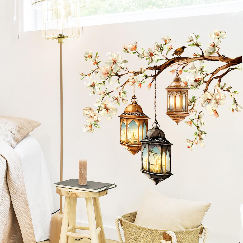Lotus Mandala with Vintage Stars and Moon Wall Sticker Self-Adhesive Removable for Bedroom Living Room Entryway Home Decor
