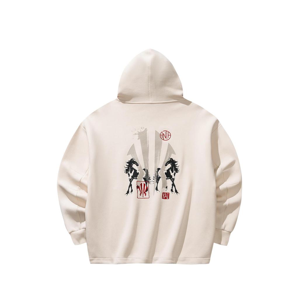 Anta Kyrie Irving Series Off-White Unisex Loose Hoodie with Minimal Embroidery and Drawstring Hem 172611718S-1