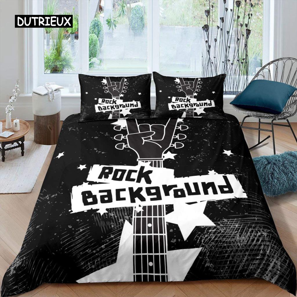 Rock Music Duvet Cover King Jazz Music Bedding Set for Teens Hip Hop Graffiti Comforter Cover Music Notes Polyester Quilt Cover