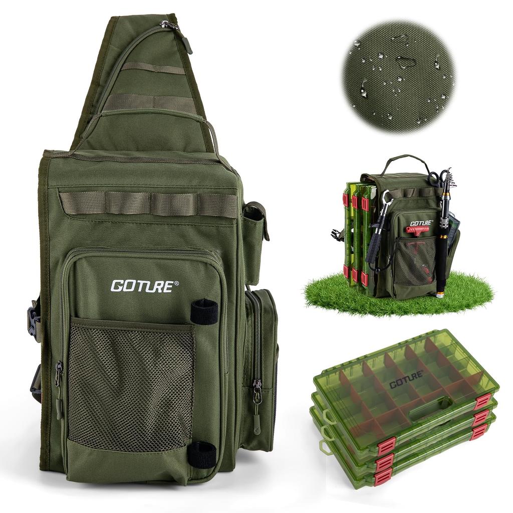 Goture Fishing Backpack with 3 Portable Tackle Tool and Bait Fishing 900D Oxford Fabric with Rod Carp Tackle Durable Oxford Camping Bright Pink and