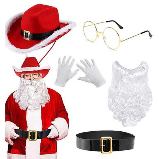Santa Claus Suit Christmas Santa Hat Gloves Beard Belt Costume Prop Cosplay Party Dress-up Accessories for Holiday Parties
