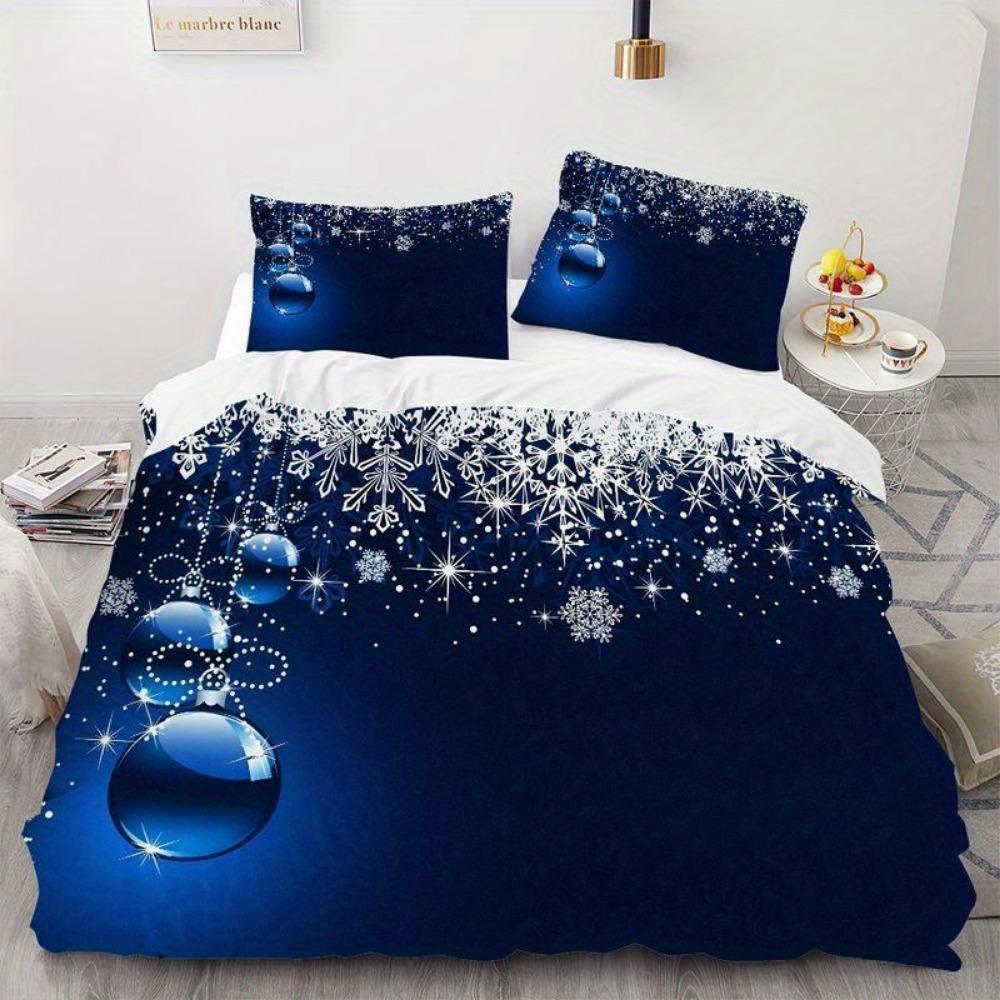 

3 предмета Синий Постельный Комплект с Принтом Снежинок Уютный Мягкий Пододеяльник Размер Кинг Куин Твин Подарок на День Рождения Рождественский Подарок Декор для Спальни EU Single 135x200cm