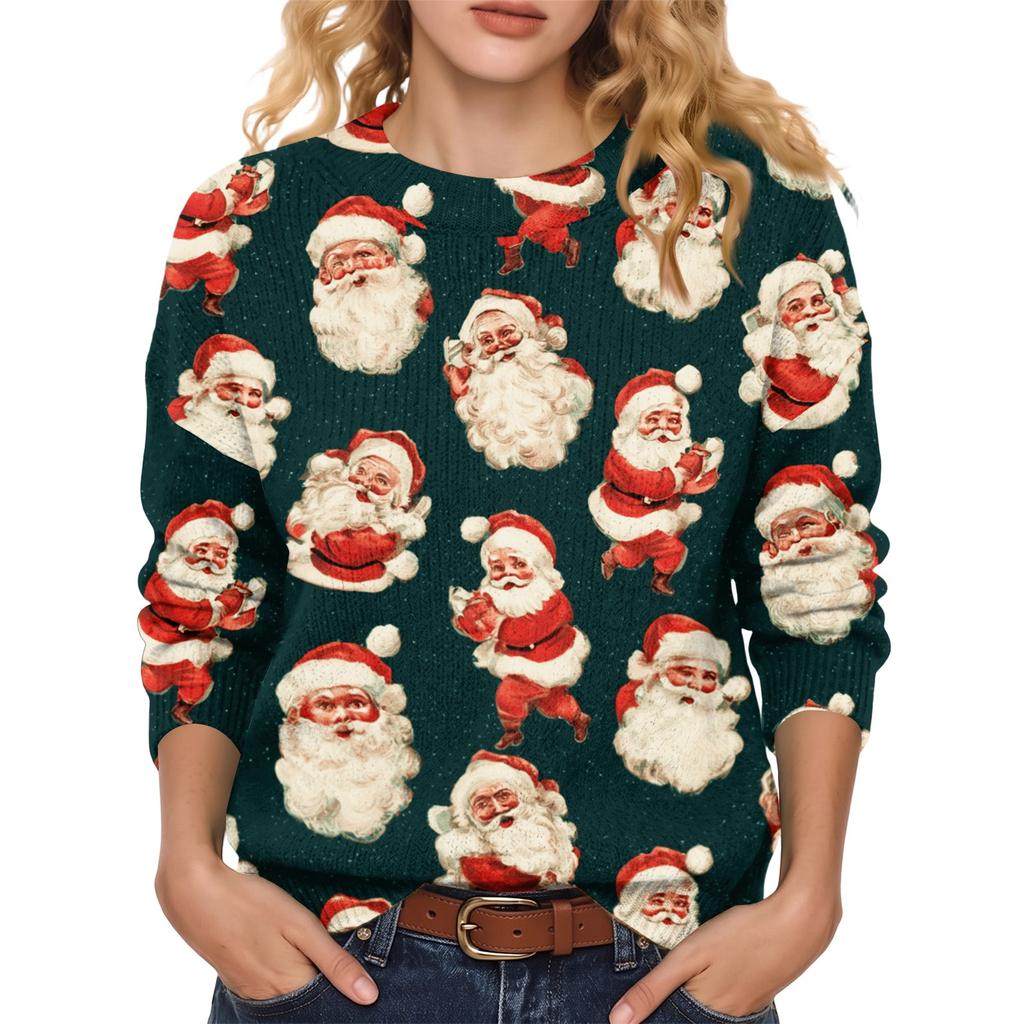 Women's Soft Christmas Print Crewneck Long Sleeve Sweater for Fall and Winter