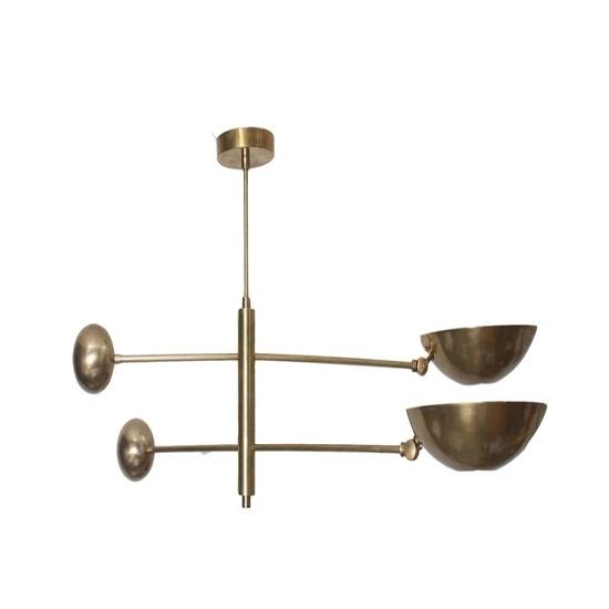 2 Light Pendant Mid Century Modern Raw Brass Sputnik Chandelier Light Fixture