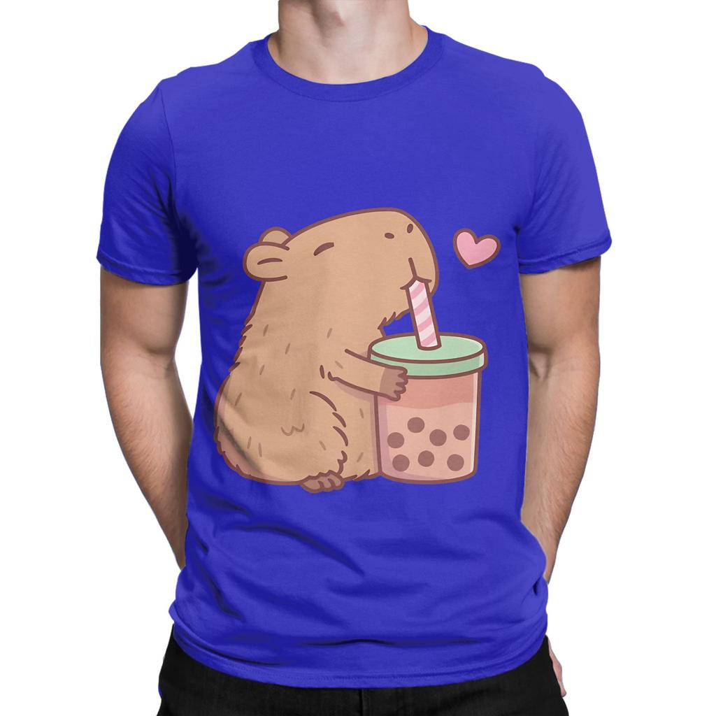 Cute Capybara Loves Bubble Tea Funny 100 Cotton TShirt capybara Tees Tops For Unisex