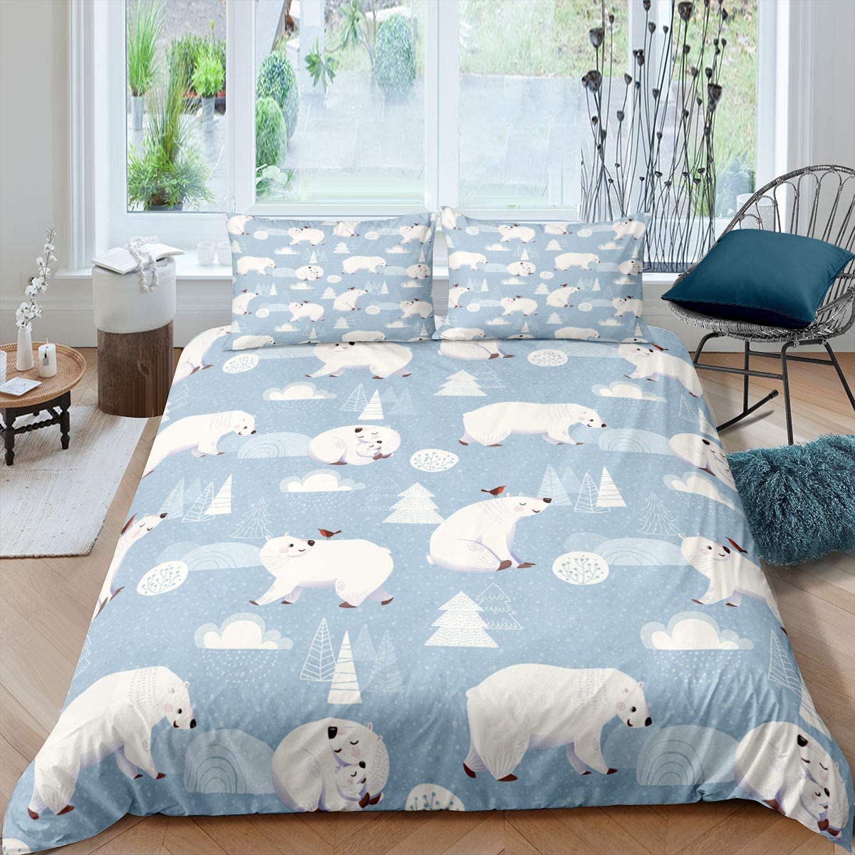 IJsbeer Dekbedovertrek Set King Queen Full Size Polyester Dekbedovertrek Voor Kinderen Jongens Meisjes Wilde Dieren Patroon Beddengoed Set 150x200cm 3pcs