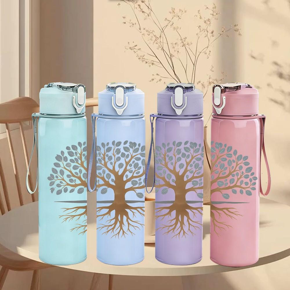 1PC Rooted Tree Silhouette Art 750ml Color Plastic Sports Water Bottle Leakproof Flip Straw Lid Suitable for Sports Office Home Use