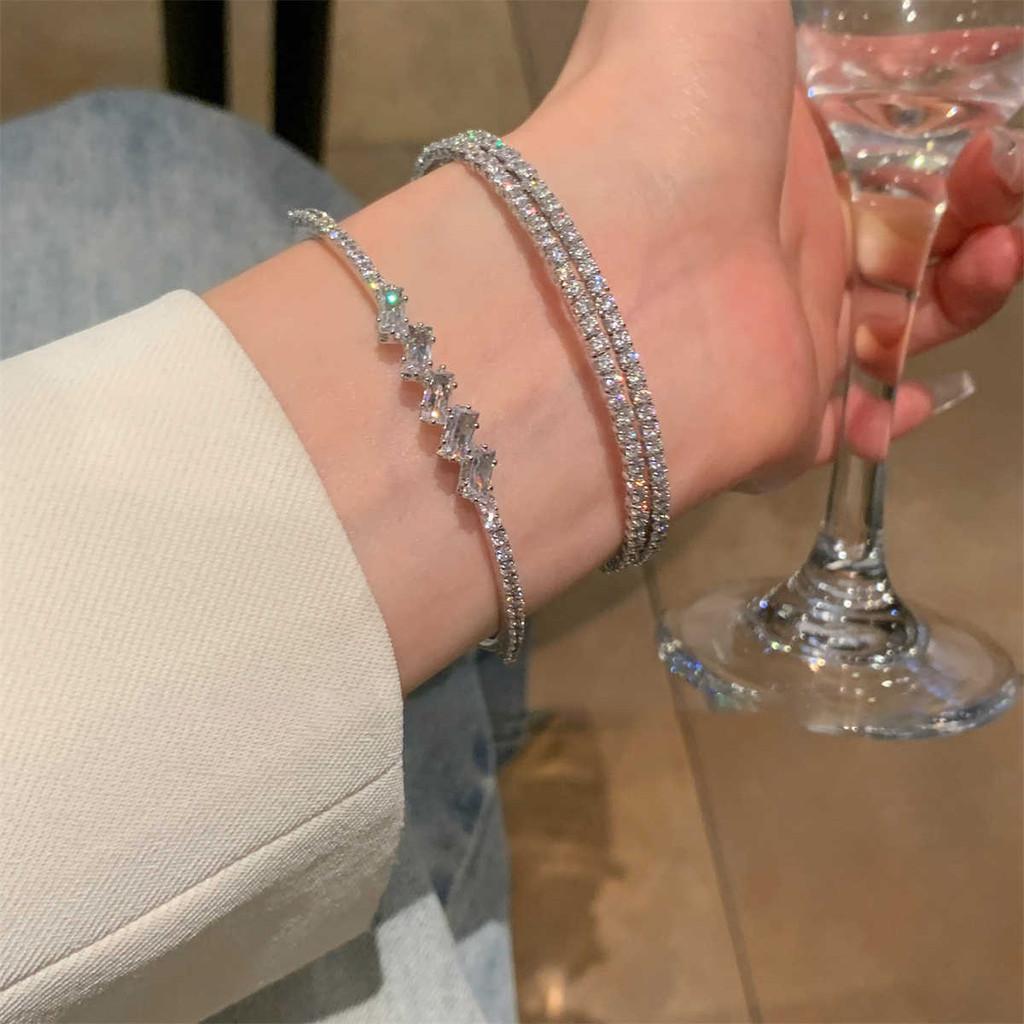 Adjustable Zircon Stone Bangle Bracelet With Geometric Design For Women Fashion Accessories