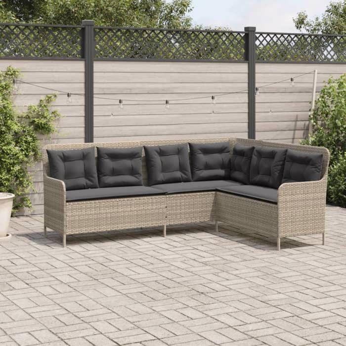 VidaXL Canapé de jardin avec coussins forme de L gris clair poly rotin, canapé d'extérieur, canapé d'extérieur en forme de 369005