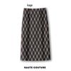 Women's Fashionable Retro Plaid Skirt - Autumn 2025 Style, Petite High Waist, Hip-Hugging Brown Slit Design
