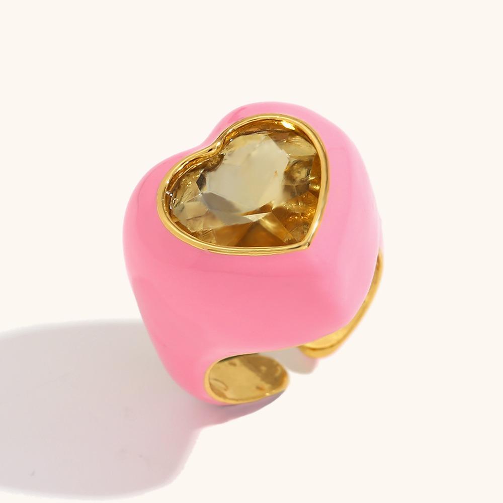 Geometric Dripping Oil Finger Buckle Korean Style Solid Color Ring Gemstone Heart Enamel Ring  Gift