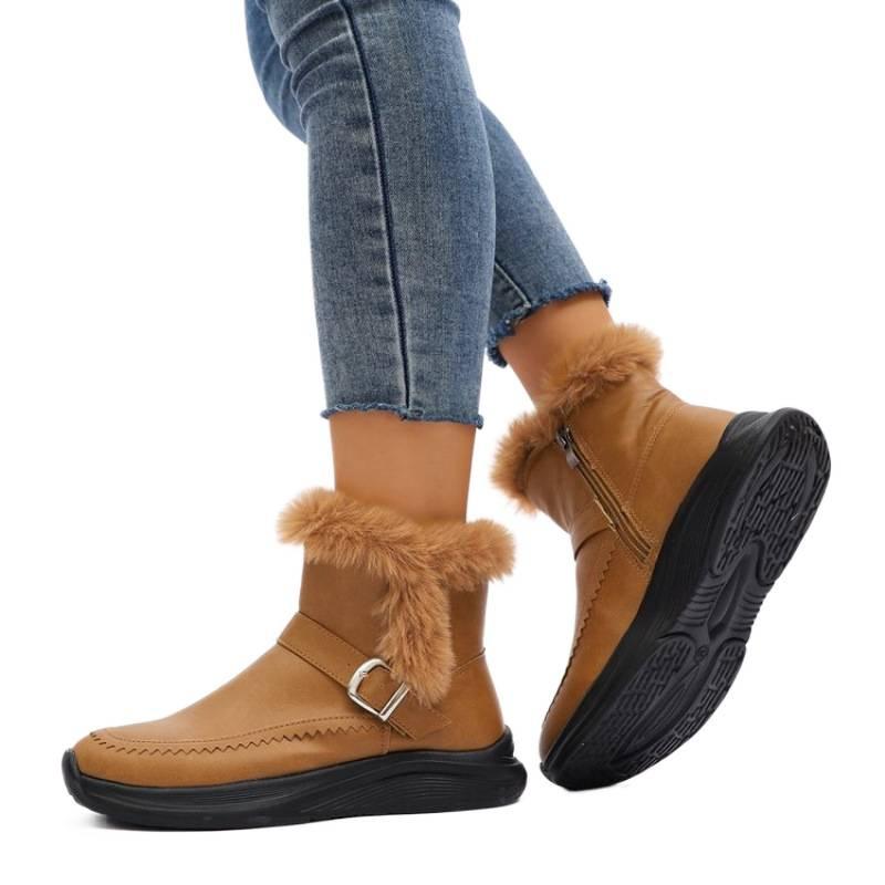 Autumn and winter new large size women's snow boots thickened color short boots velvet warm flat boots side zipper