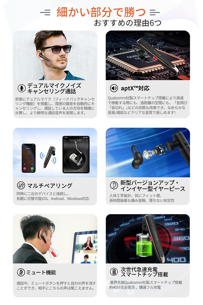 Glazata Japanese-sound Wireless Bluetooth Headset with Qualcomm Smart Chip [aptX & aptX HD, SBC & AAC Support, Dual Microphone Call Design, ENC Noise