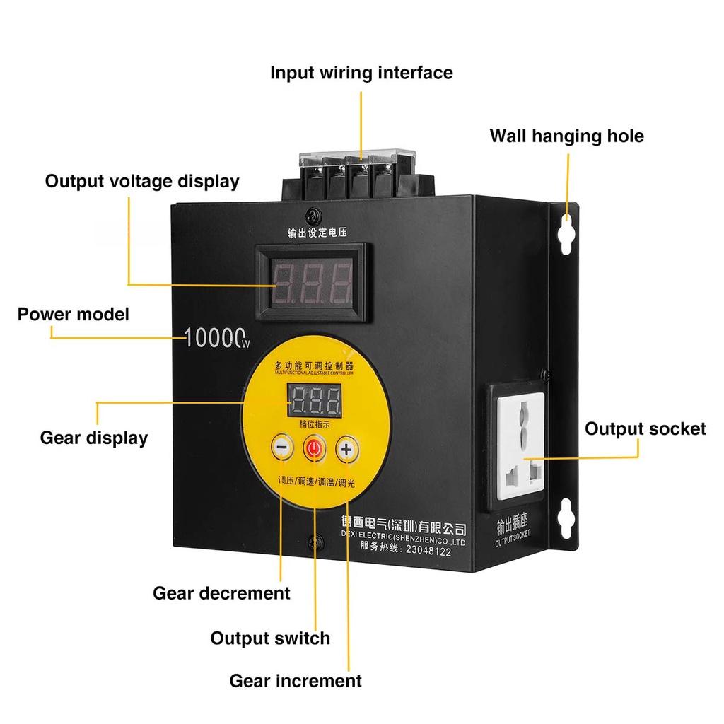 2500W 220V Voltage Regulator AC Compact Variable Speed Voltage Controller Portable Voltage Adjuatable Dimmer
