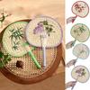 Retro Palm Fan For Summer Home Hand-Woven Straw Fans Bossom Plum Flower Embroidery Summer Cooling Hand Fan