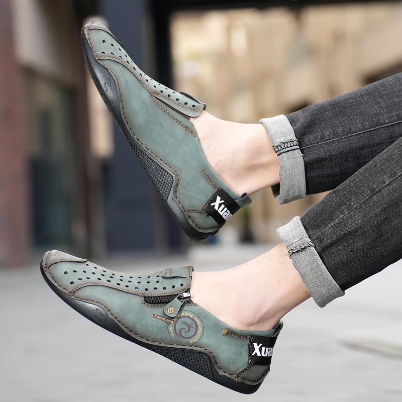 Spring/Summer 2024 Men's Large Size Casual Leather Shoes with Octopus Zipper - Korean Style