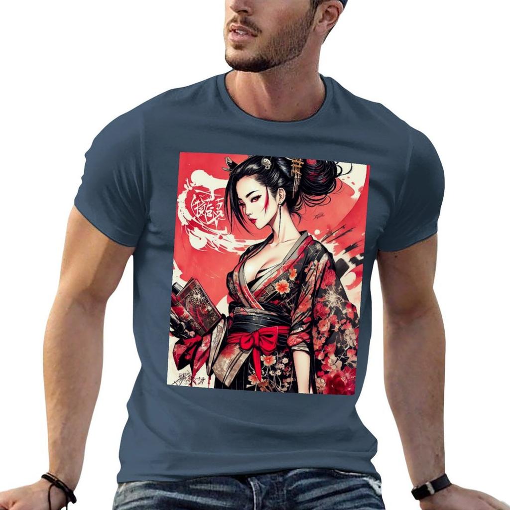 Beautiful Geisha In Red And Black Japanese Dress Tshirt Graphic T Shirts For Unisex T Shirt Custom Print Tshirt
