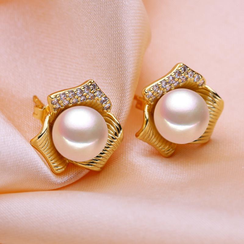 

Серьги-гвоздики SENIKO с натуральным пресноводным жемчугом для женщин и девочек, модные серьги-гвоздики золотого цвета с цветком, подарок на день рождения розовый