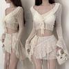 2024 Lace Long Sleeve Swimsuit Set: Chic Vacation Bikini for Small Chest