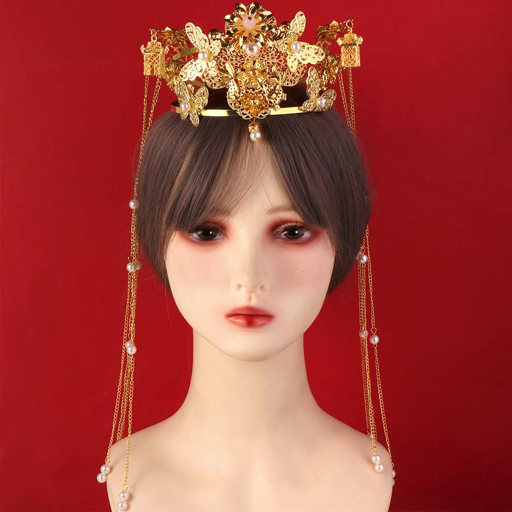 Chinese Style Bride Hair Crown Luxury Women Hanfu Hairpin Vintage Wedding Hair Crown  Jewelry Set