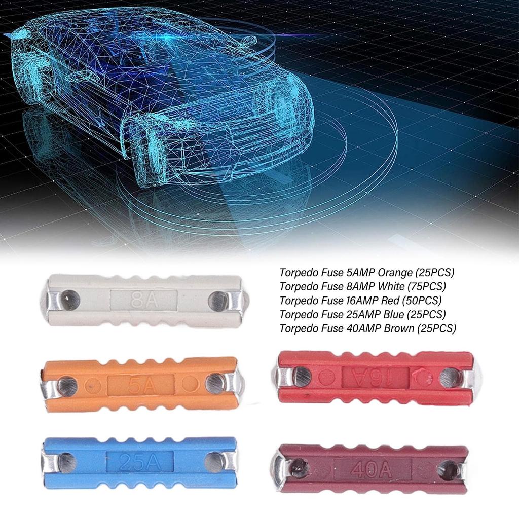 Hilitand 200pcs European Car Fuse Continental Car Fuse Torpedo Type Set with Plastic Storage Box