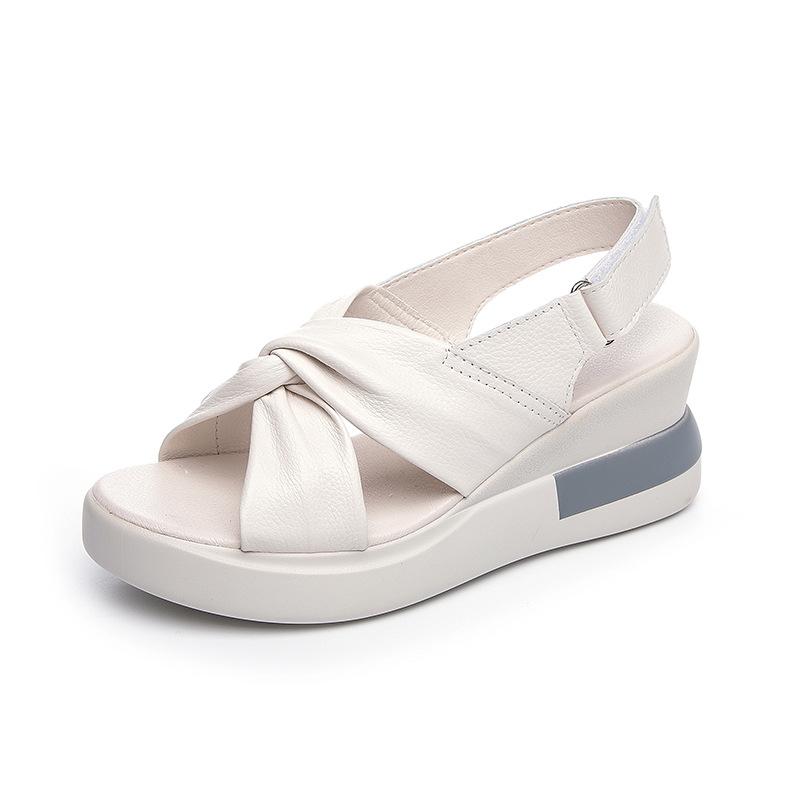 Fashion GKTINOO Genuine Leather Wedges Sandals For Women High Heels Platform Sandals Summer Casual Shoes 2024 Sandalias Mujer