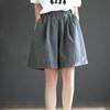 Womens Pure Cotton Solid High Waist Wide Leg Loose Plus Size Five Point Shorts