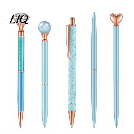 Shining Pearl Diamond Pen 5PCS Metal Ballpoint Pens, with Sparkling Rhinestone Decor, Elegant Top Smooth Press Mechanism Writing Pen, for Kids Adults